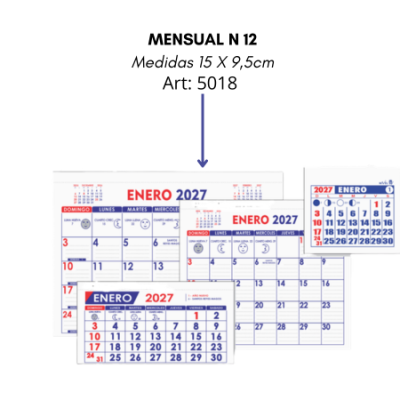 Calendario Mensual N12 15*9.5 5018