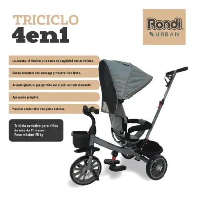 Triciclo 4 En 1 Gris 9326